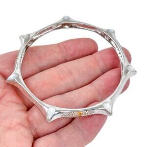 Vintage Misaki Sterling Silver 925 Orange Cubic Zirconia Bangle Bracelet | 8.25"